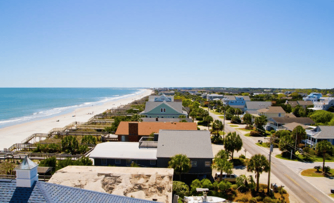 A drone shot of housing at Litchfield beach SC 