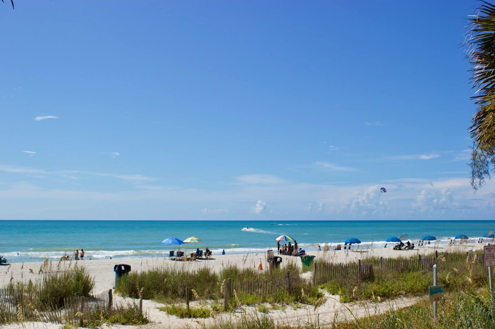 a beach with people and umbrellas Myrtle Beach Spring Break Guide 2025: Fun, Events, and Insider Tips