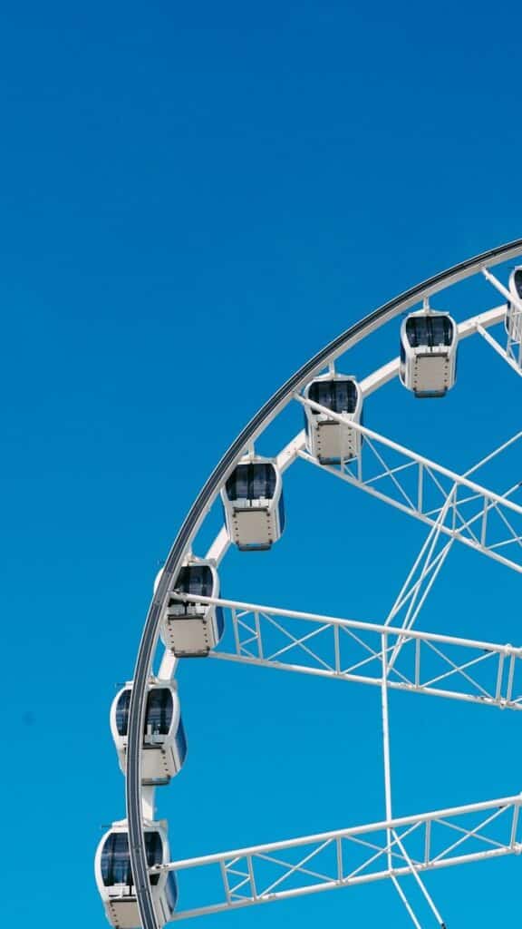 a large ferris wheel against a blue sky
